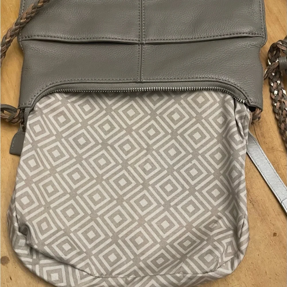 Brighton Taupe Leather Crossbody Bag with Braided Strap & Heart - Picture 11 of 16